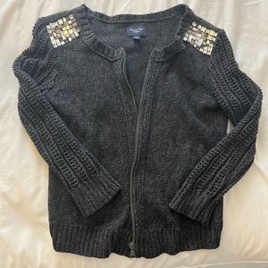 Gray American eagle zip up cardigan with diamond shoulder accents, never worn